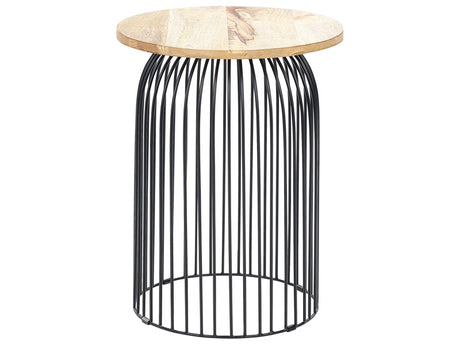 Side Table Light and Black Mango Wood and Aluminium ø 36 cm Decorative Coffee Side Table Small Living Room Furniture Beliani