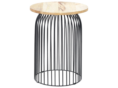 Side Table Light and Black Mango Wood and Aluminium  36 cm Decorative Coffee Side Table Small Living Room Furniture Beliani
