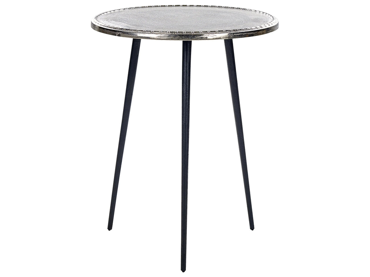 Side Table Silver and Black Aluminium and Iron  43 cm  Top Round Distressed Retro Home Decor Beliani