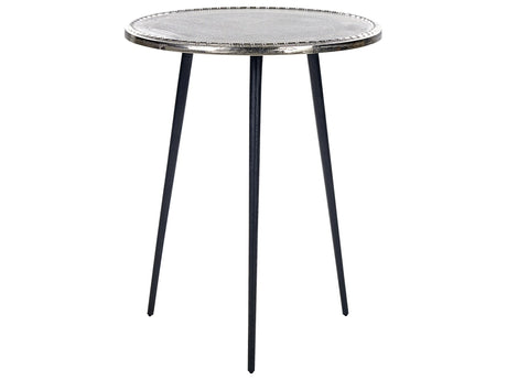 Side Table Silver and Black Aluminium and Iron  43 cm  Top Round Distressed Retro Home Decor Beliani