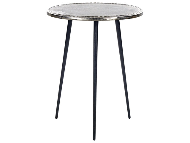 Side Table Silver and Black Aluminium and Iron  43 cm  Top Round Distressed Retro Home Decor Beliani