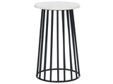 Side Table White Marble Top Black Metal Frame  36 cm Round Glam Modern Living Room Bedroom Beliani