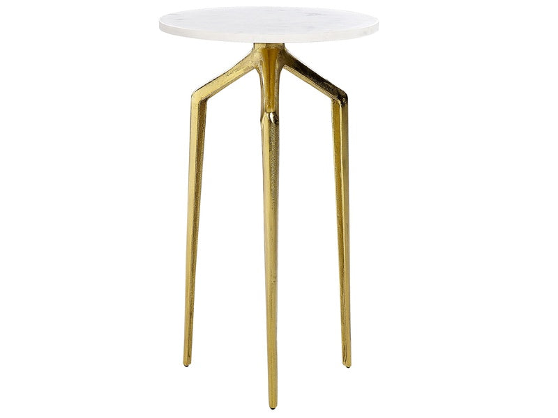 Side Table White Marble Top 3 Gold Metal Legs 30 x 30 cm  Round Glam Modern Living Room Bedroom Beliani