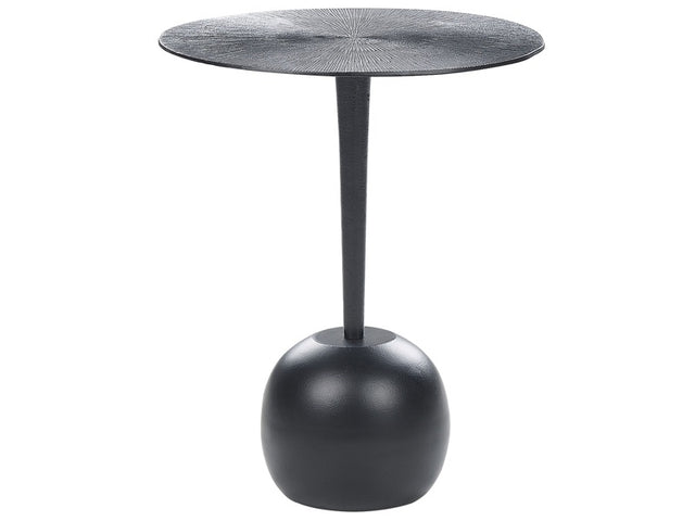 Side Table Black Leg Base Aluminium ⌀ 40 cm Round Carved Top Decorative Modern Minimalistic Living Room Hallway Beliani