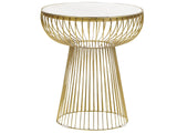 Side Table White Marble Top Gold Metal Frame  42 cm Round Glam Modern Living Room Bedroom Beliani