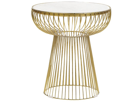Side Table White Marble Top Gold Metal Frame  42 cm Round Glam Modern Living Room Bedroom Beliani