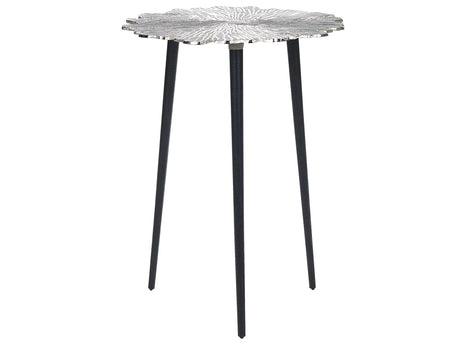 Side Table Silver with 3 Black Iron Legs Aluminium  36 cm Irregular Carved Top Decorative Modern Minimalistic Living Room Hallway Beliani