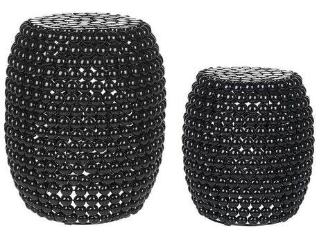 Set of 2 Side Tables Black Iron Plastic Accent End Tables Drum Oval Shape Modern Living Room Beliani