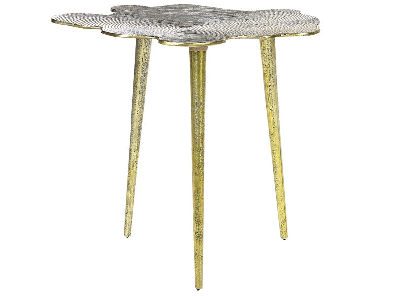 Side Table Gold Metal 49 x 49 x 44 cm Accent End Table Wood Effect Distressed Glam Living Room Beliani