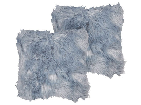 Set of 2 Decorative Cushions Blue Faux Fur Shaggy 42 x 42 cm One Sided Decor Accessories Beliani