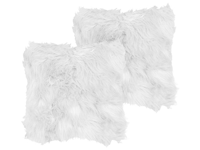 Set of 2 Decorative Cushions White Faux Fur Shaggy 42 x 42 cm One Sided Decor Accessories Beliani