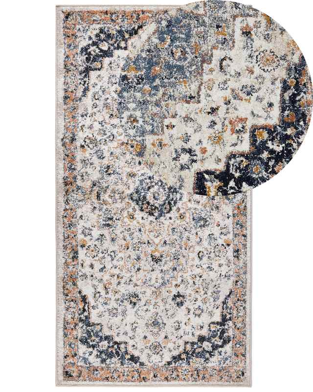 Area Rug Beige and Blue Polypropylene Polyester 80 x 150 cm Oriental Vintage Pattern Living Room Accessories Beliani