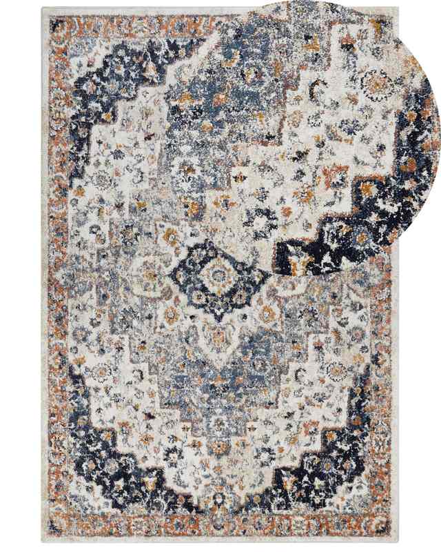 Area Rug Beige and Blue Polypropylene Polyester 200 x 300 cm Oriental Vintage Pattern Living Room Accessories Beliani