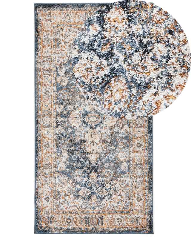 Area Rug Beige and Blue Polypropylene Polyester 80 x 150 cm Oriental Vintage Pattern Living Room Accessories Beliani