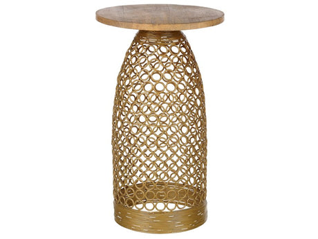 Side Table Light Wood and Gold Mango Top Metal 30 x 30 cm Round Geometric Shape Modern End Table Beliani