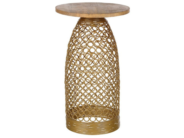 Side Table Light Wood and Gold Mango Top Metal 30 x 30 cm Round Geometric Shape Modern End Table Beliani