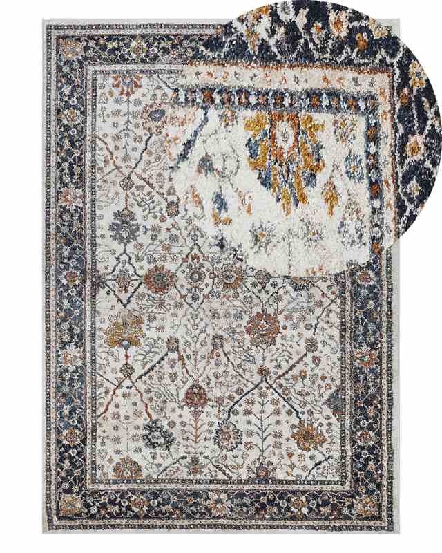 Area Rug Beige and Blue Polypropylene Polyester 160 x 230 cm Oriental Vintage Pattern Living Room Accessories Beliani