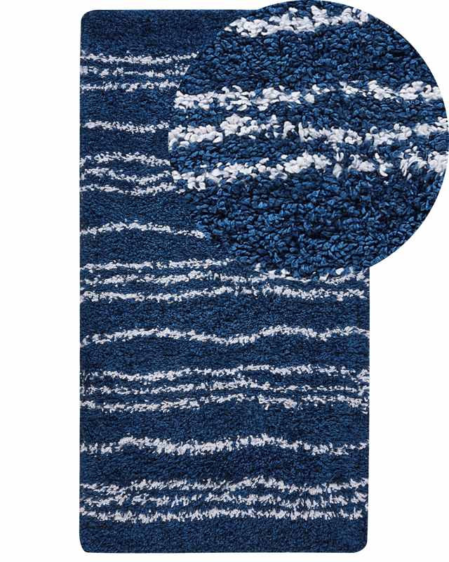 Shaggy Area Rug Blue and White Polypropylene 80 x 150 cm Modern Striped Pattern Living Room Accessories Beliani