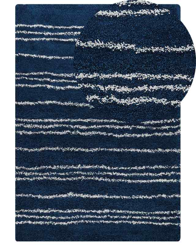 Shaggy Area Rug Blue and White Polypropylene 160 x 230 cm Modern Striped Pattern Living Room Accessories Beliani