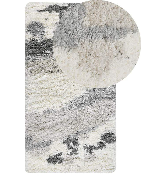 Shaggy Area Rug White and Grey 80 x 150 cm Modern High-Pile Machine-Tufted Rectangular Carpet Beliani