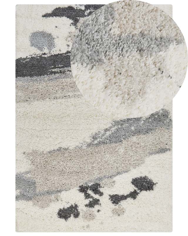 Shaggy Area Rug White Grey 160 x 230 cm Modern High-Pile Machine-Tufted Rectangular Carpet Beliani