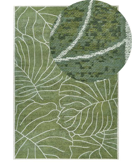 Area Rug Green 140 x 200 cm Boho Modern Monstera Leaf Pattern Print Motif Beliani