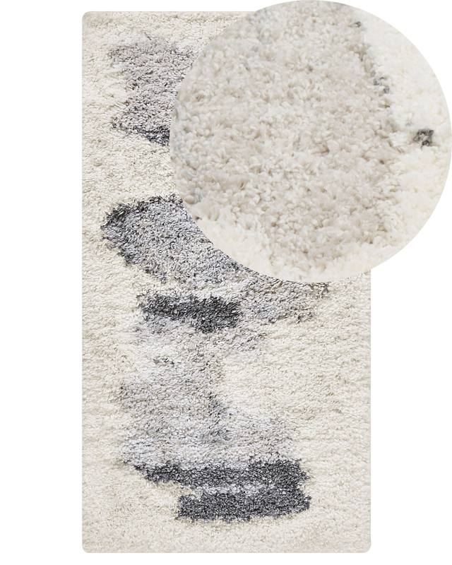 Shaggy Area Rug White and Grey  80 x 150 cm Abstract High-Pile Machine-Tufted Rectangular Carpet Beliani