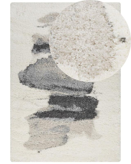 Shaggy Area Rug White and Grey 200 x 300 cm Abstract High-Pile Machine-Tufted Rectangular Carpet Beliani