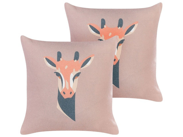 Set of 2 Decorative Cushions Pastel Pink Animal Print 45 x 45 cm Giraffe Motif Modern Safari Decor Beliani