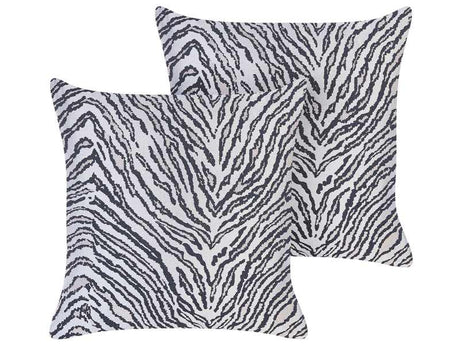 Set of 2 Decorative Cushions Black and White Zebra Stripes 45 x 45 cm Modern Safari Decor Beliani