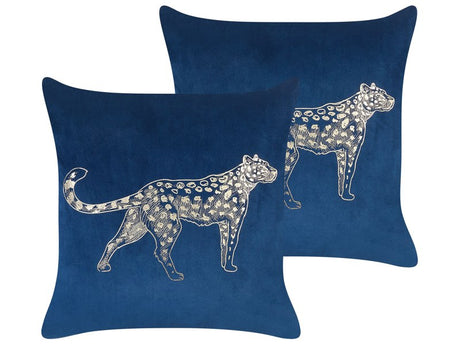 Set of 2 Navy Blue Decorative Pillows Polyester 45 x 45 cm Animal Pattern Modern Traditional Living Room Bedroom Cushions Beliani