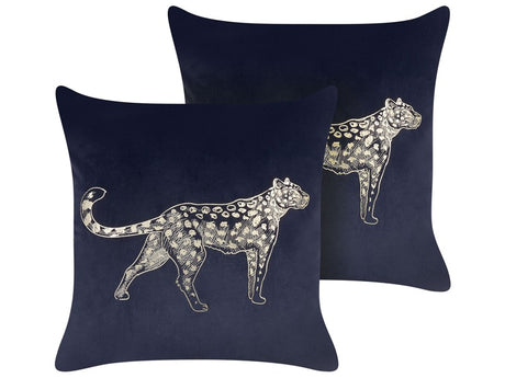 Set of 2 Black Decorative Pillows Polyester 45 x 45 cm Animal Pattern Modern Traditional Living Room Bedroom Cushions Beliani