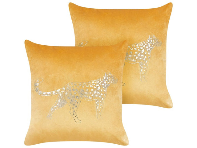 Set of 2 Yellow Decorative Pillows Polyester 45 x 45 cm Animal Pattern Modern Traditional Living Room Bedroom Cushions Beliani