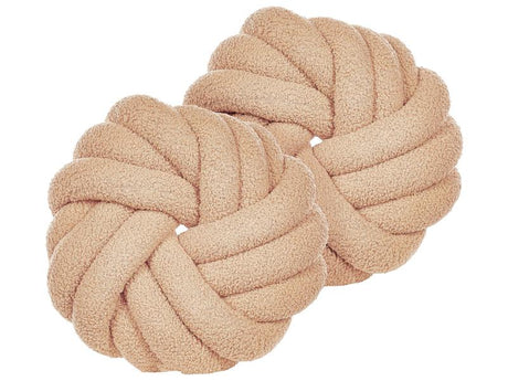 Set of 2 Knot Cushion Beige Boucle 31 x 31 cm Tied-Up Plushy Decorative Modern Beliani