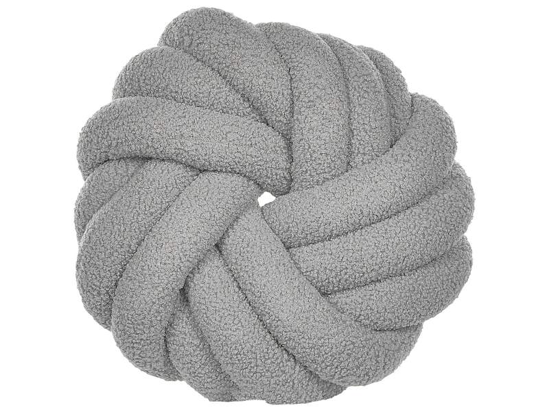 Knot Cushion Grey Boucle 31 x 31 cm Tied-Up Plushy Decorative Modern Beliani