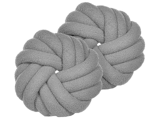 Set of 2 Knot Cushion Grey Boucle 31 x 31 cm Tied-Up Plushy Decorative Modern Beliani