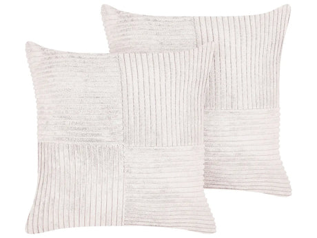 Set of 2 Decorative Pillows Off-White Corduroy 43 x 43 cm Striped Pattern Modern Design Throw Cushions Beliani