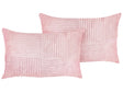 Set of 2 Decorative Pillows Pink Corduroy 50 x 30 cm Striped Pattern Modern Design Throw Cushions Beliani
