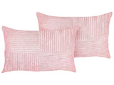 Set of 2 Decorative Pillows Pink Corduroy 50 x 30 cm Striped Pattern Modern Design Throw Cushions Beliani