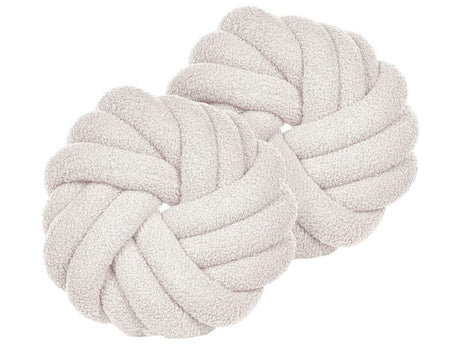 Set of 2 Knot Cushion White Boucle 31 x 31 cm Tied-Up Plushy Decorative Modern Beliani