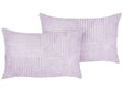 Set of 2 Decorative Pillows Violet Corduroy 47 x 27 cm Striped Pattern Modern Design Throw Cushions Beliani