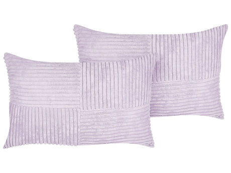 Set of 2 Decorative Pillows Violet Corduroy 47 x 27 cm Striped Pattern Modern Design Throw Cushions Beliani