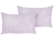 Set of 2 Decorative Pillows Violet Corduroy 50 x 30 cm Striped Pattern Modern Design Throw Cushions Beliani
