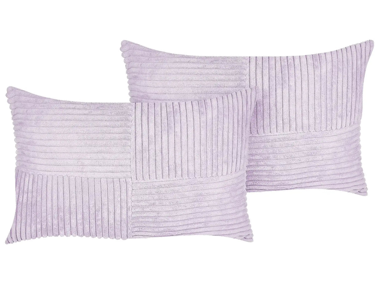 Set of 2 Decorative Pillows Violet Corduroy 50 x 30 cm Striped Pattern Modern Design Throw Cushions Beliani