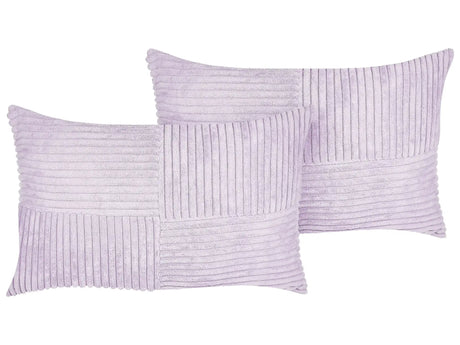 Set of 2 Decorative Pillows Violet Corduroy 50 x 30 cm Striped Pattern Modern Design Throw Cushions Beliani