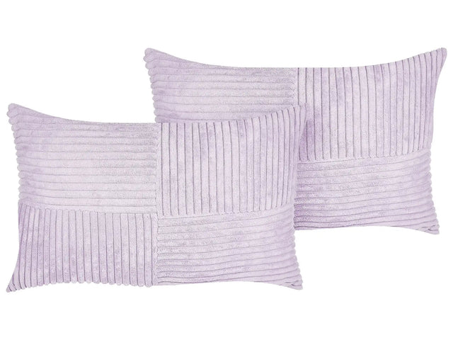 Set of 2 Decorative Pillows Violet Corduroy 50 x 30 cm Striped Pattern Modern Design Throw Cushions Beliani