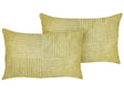Set of 2 Decorative Pillows Green Corduroy 50 x 30 cm Striped Pattern Modern Design Throw Cushions Beliani