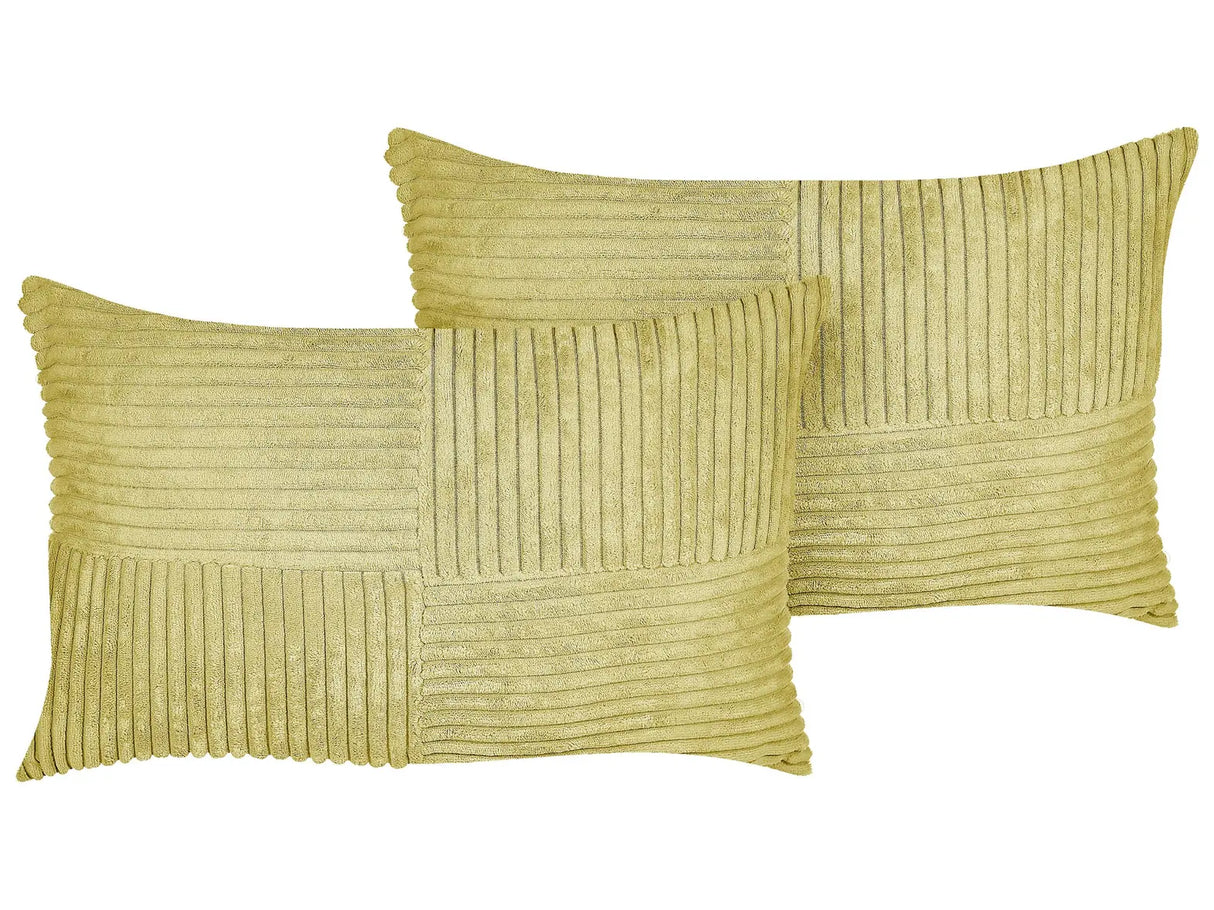 Set of 2 Decorative Pillows Green Corduroy 50 x 30 cm Striped Pattern Modern Design Throw Cushions Beliani