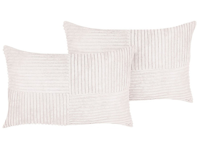 Set of 2 Decorative Pillows Off-White Corduroy 47 x 27 cm Striped Pattern Modern Design Throw Cushions Beliani