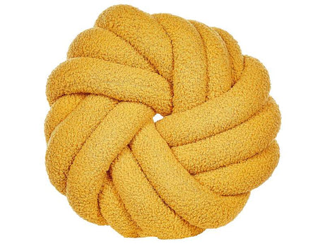 Knot Cushion Yellow Boucle 31 x 31 cm Tied-Up Plushy Decorative Modern Beliani